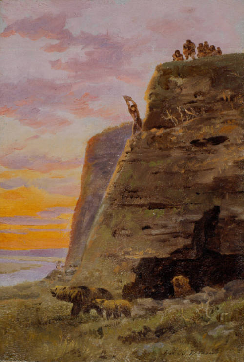 Escena del periodo Cuaternario Paleolítico Inferior. Evolución de la vida continental en el globo terrestre. Estudio geológico.