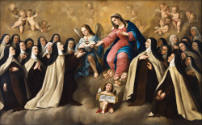 Grupo de monjas carmelitas con la Virgen