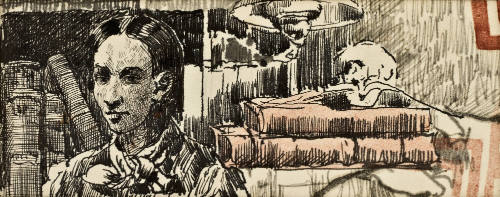 Sin título (Personaje y libros) Anverso