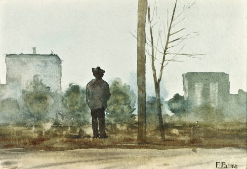 Sin título (Hombre de espaldas, edificios al fondo)