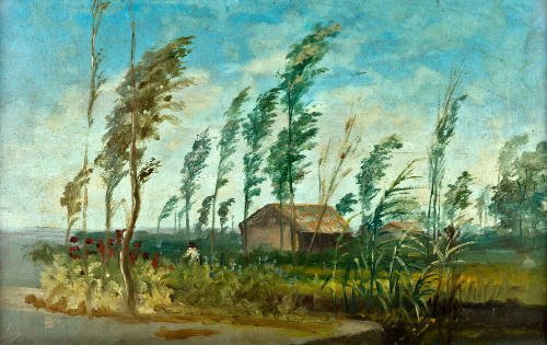 Sin título (Paisaje-cabaña y lago)