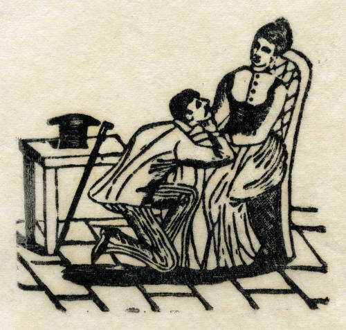 Hombre reclinado en las rodillas de una mujer