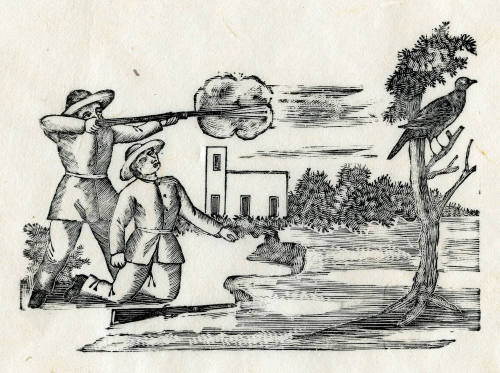 Dos hombres disparando al pájaro