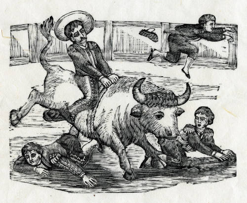 Jinete sobre un toro con escuadrilla