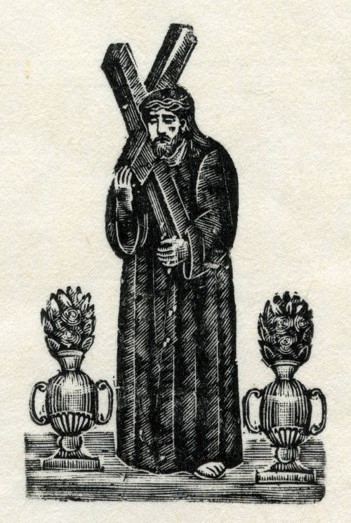 Cristo cargando la cruz con floreros