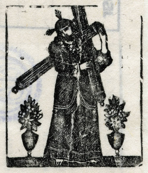 Cristo cargando la cruz con floreros