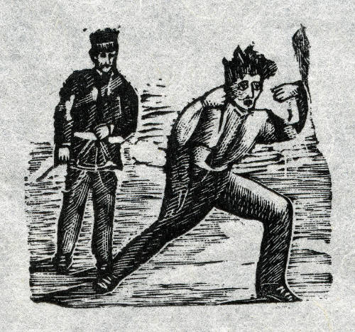 Hombre huyendo de soldado