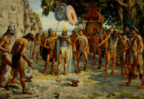 Moctezuma II visitando las tumbas de sus antepasados