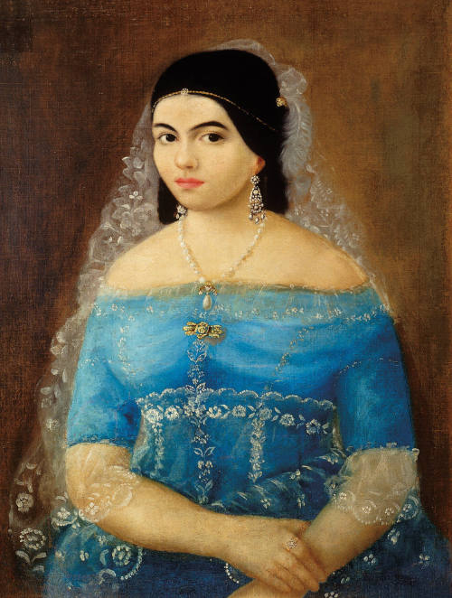 Retrato de mujer con vestido azul