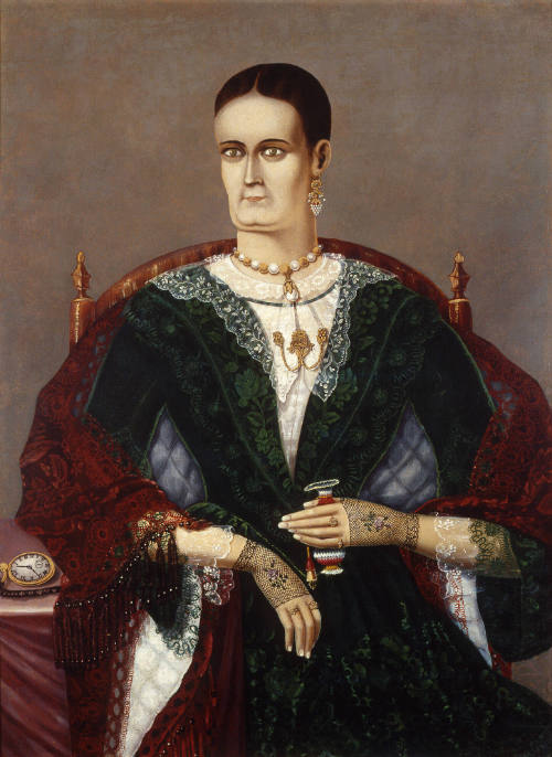 Retrato de mujer con mitones y reloj